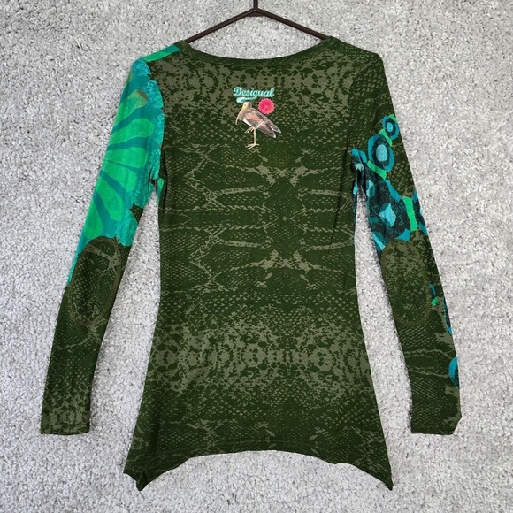 Desigual Women Long Sleeve Top Size XS Floral Handkerchief Hem Artsy Retro Bold - Picture 9 of 13